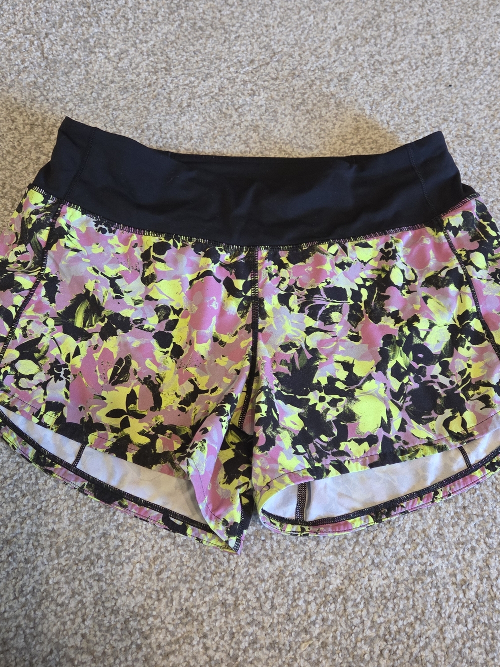 Lululemon Speedup Floral Shorts with Black Waistband - Pink & Neon Yellow